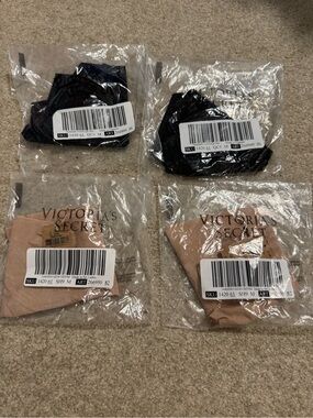 Lot of 4 Victoria’s Secret No Show Thong Panty Medium (2 Nude, 2 Black) NWT